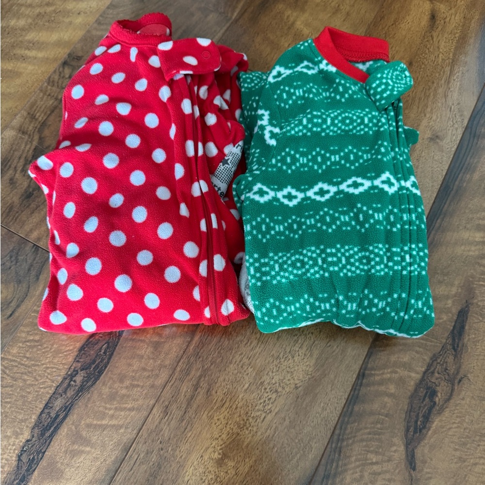 Cozy Kids Pajamas Set - Red Polka Dot and Green Pattern